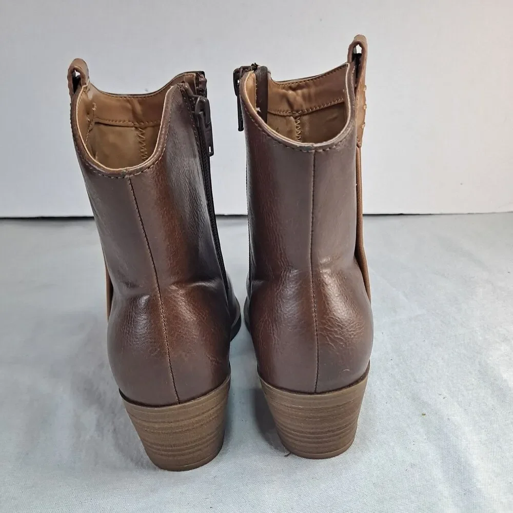 Universal Thread Marlow Booties Womens 6.5 Brown Faux Leather Pointed Toe